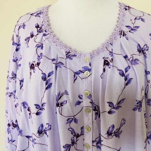 Nightgown Pullover Purple Floral Scoop Neck Long Sleeves CELESTIAL DREAMS - Picture 3 of 10